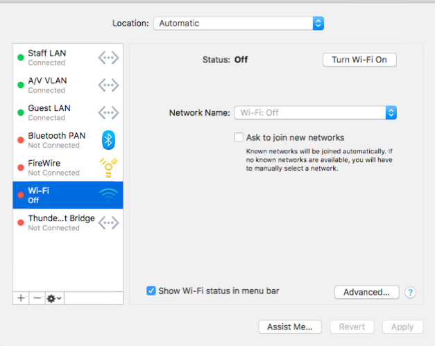 Mac OS network preferences panel Mac OS network preferences panel