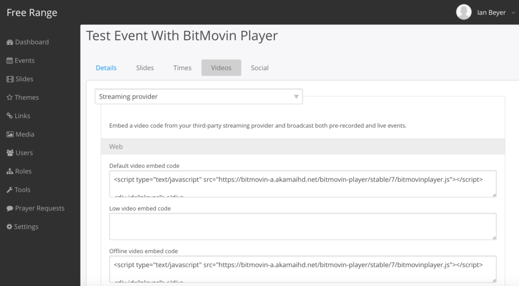 ChurchOnline Event Settings