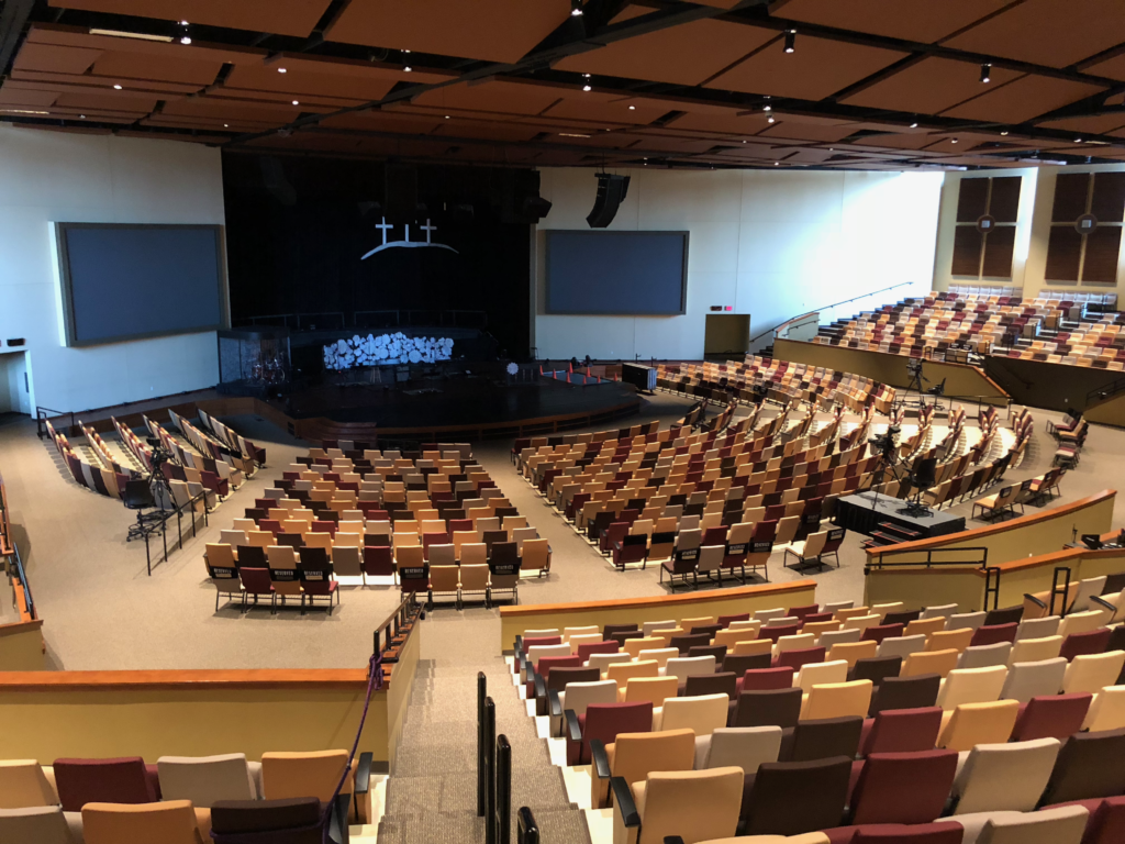 View from the rear of the main sanctuary at College Park Church in Indianapolis.