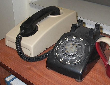 1950s-era dial telephone using an acoustic coupler modem
