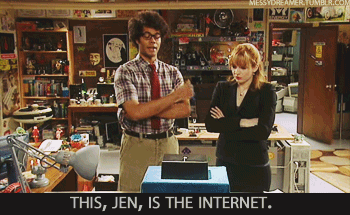 GIF from "The IT Crowd" where Moss shows Jen a small black box, and tells her, "This, Jen, is the Internet"