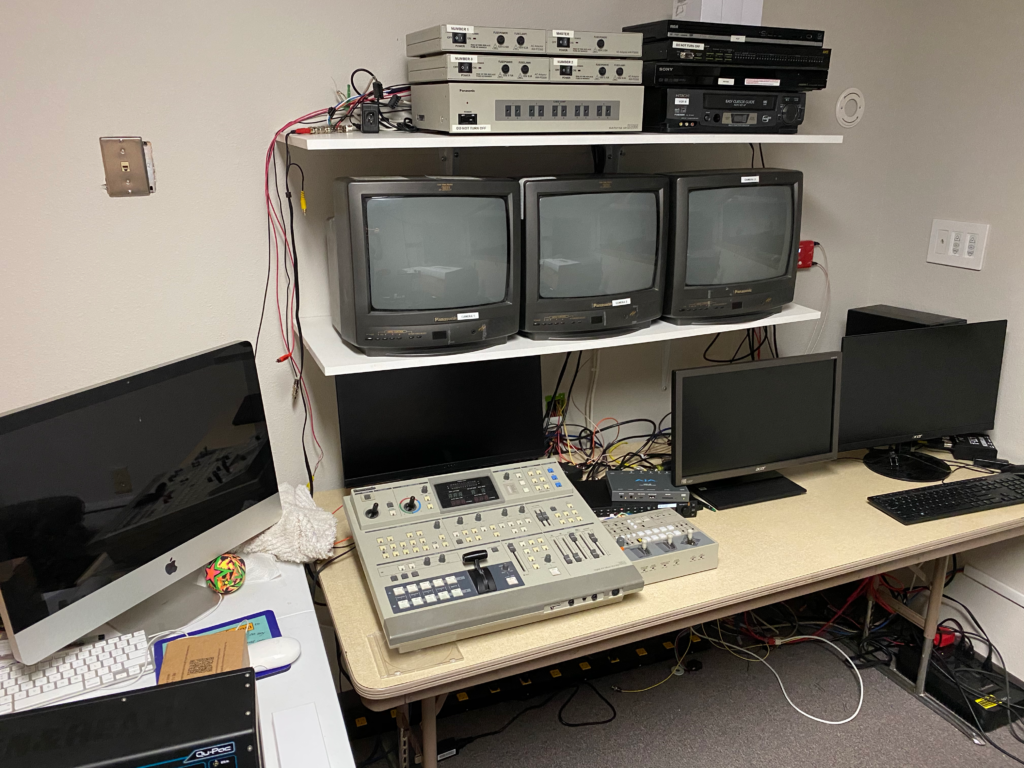 Tech Booth with 1980s vintage video equipment